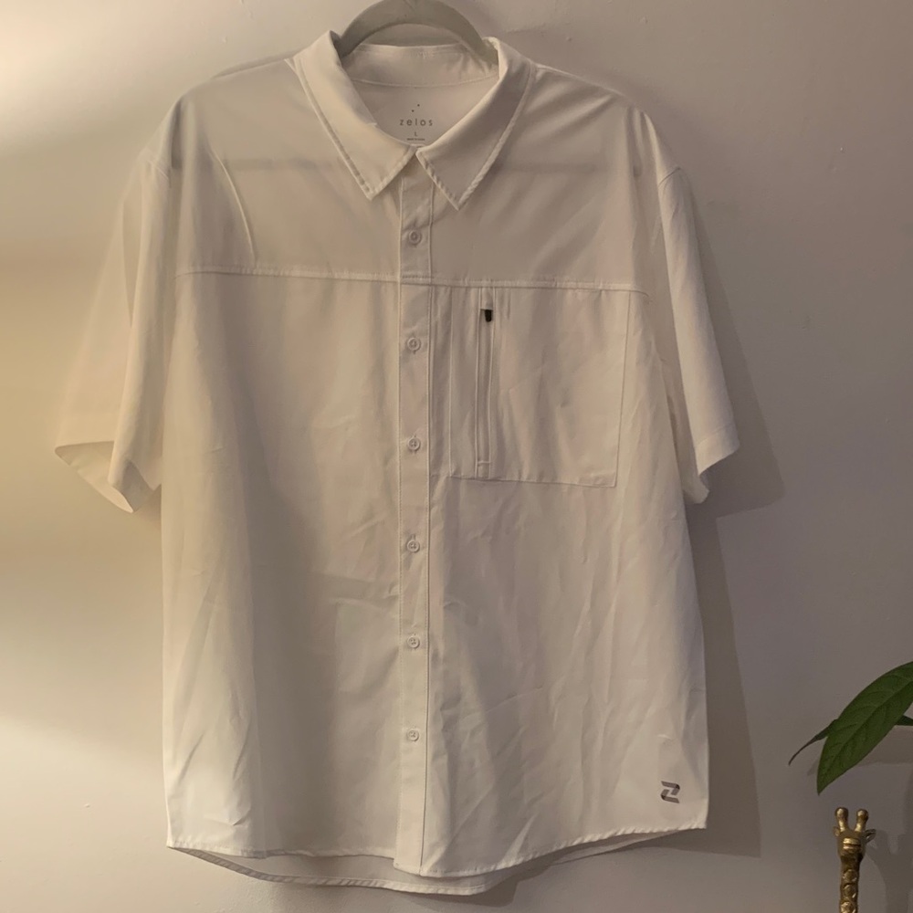 ZELOS Men's Crisp White Casual Button-Down Shirt